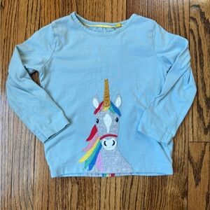 Mini Boden Girls Light Blue Unicorn Appliqué T-shirt size 3-4Y